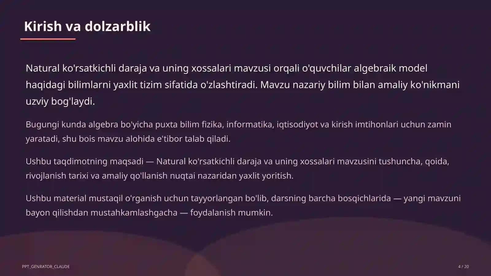 Natural ko'rsatkichli daraja va uning xossalari (7-sinf) 4