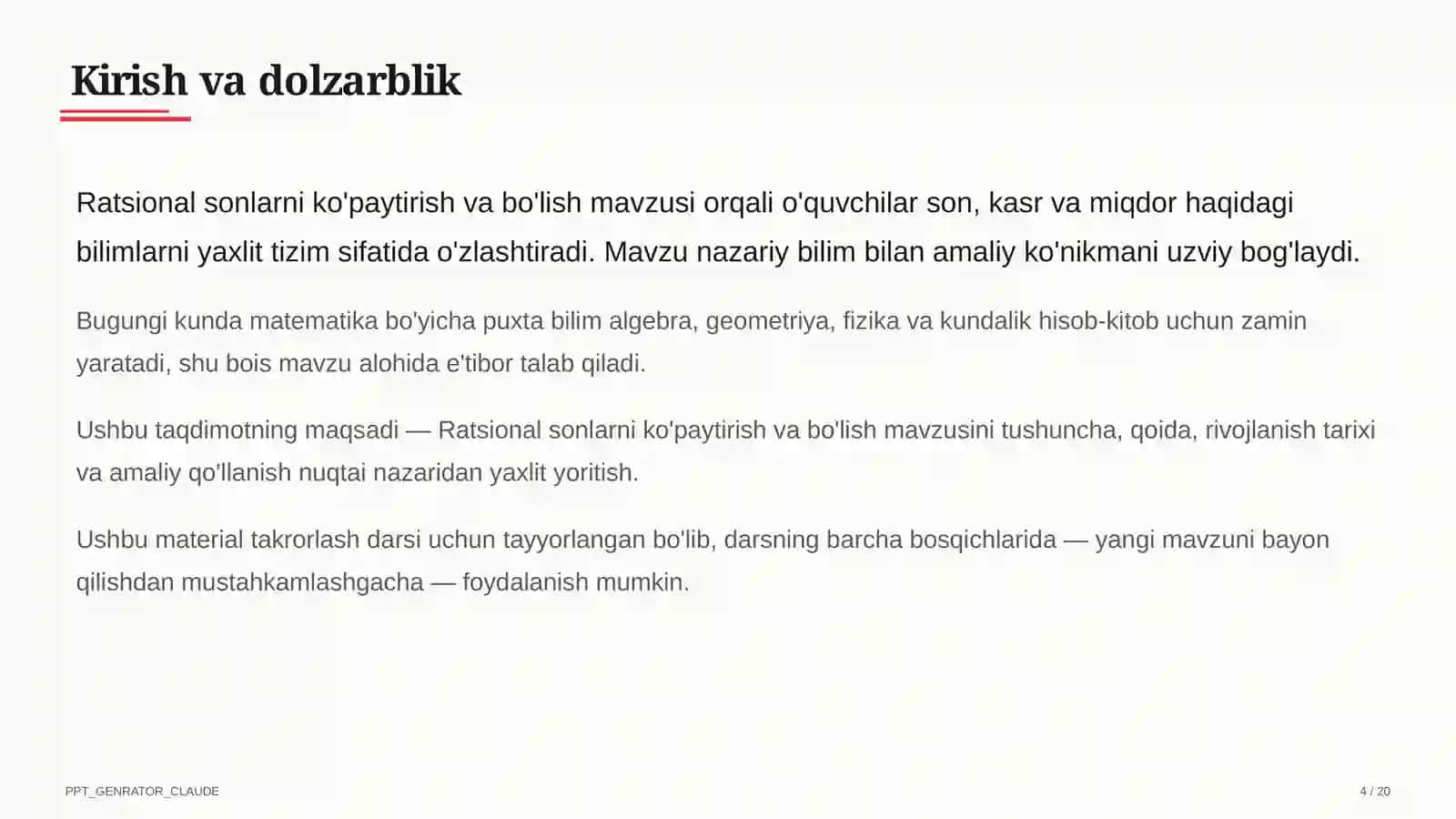Ratsional sonlarni ko'paytirish va bo'lish (6-sinf) 4