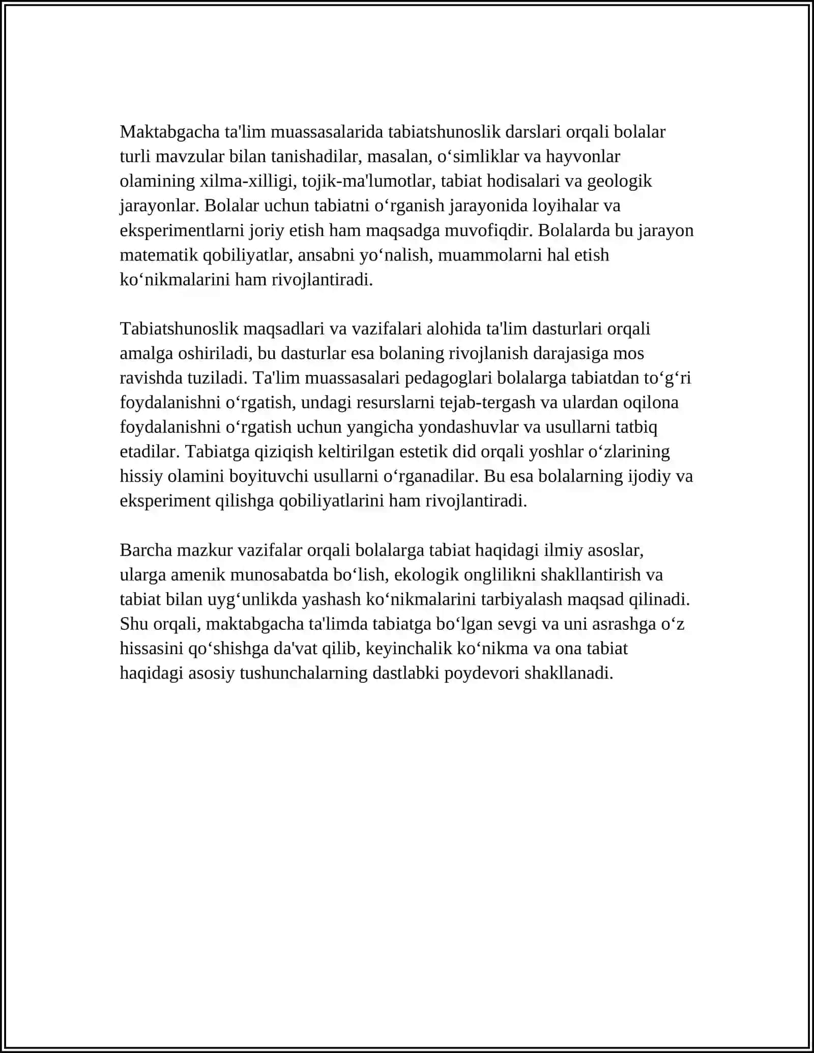 MAKTABGACHA TA’LIMDA TABIAT BILAN TANISHTIRISHNING NAZARIY ASOSLARI 4