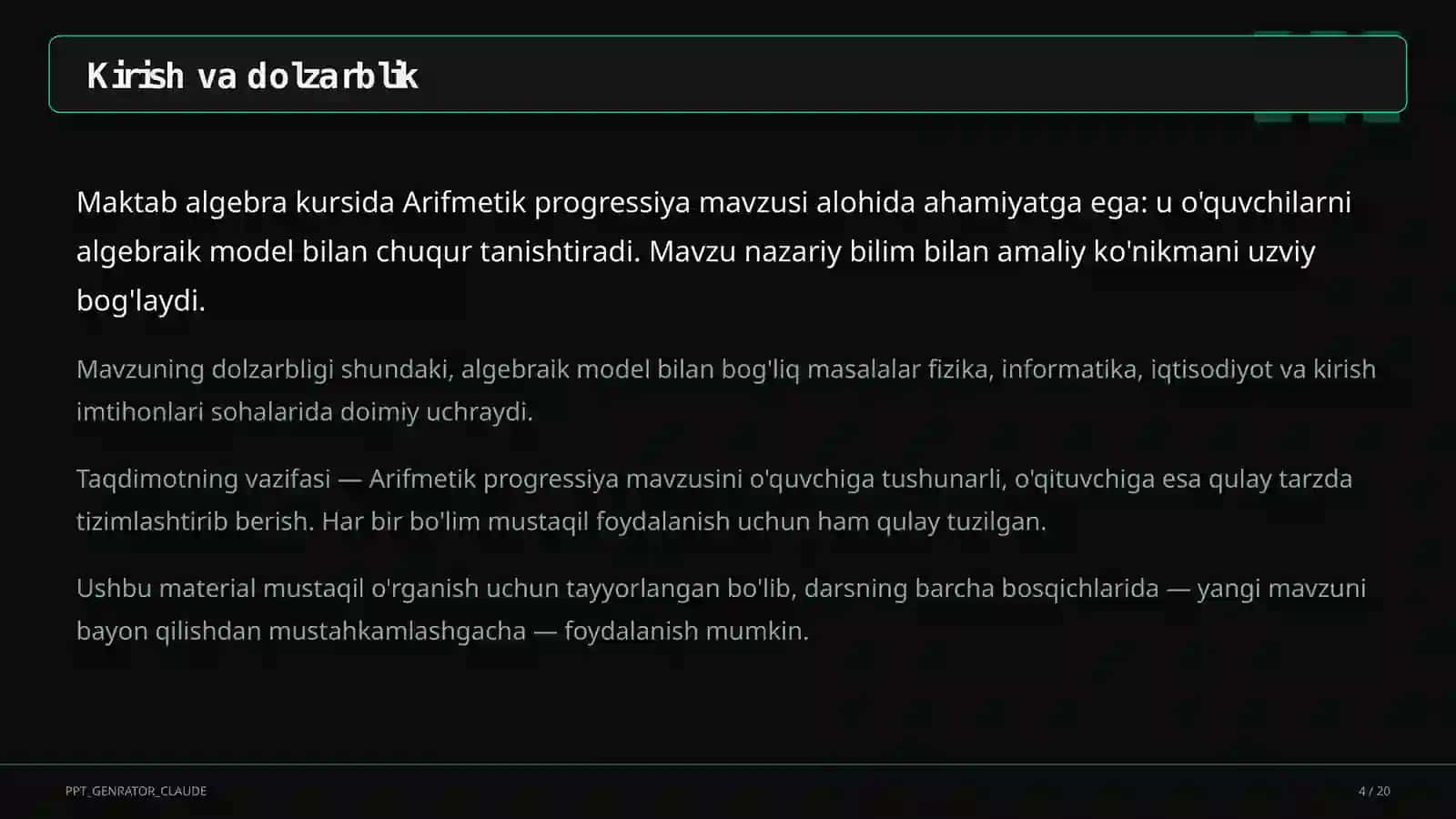 Arifmetik progressiya (9-sinf) 4
