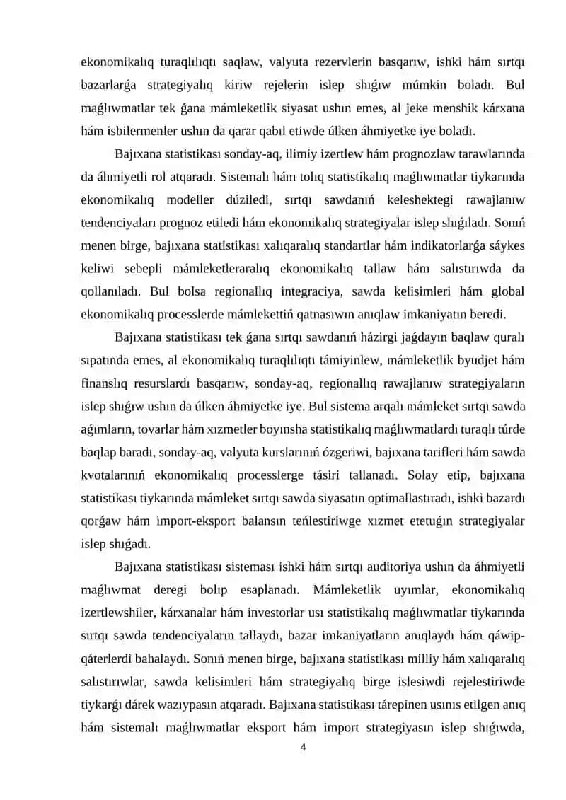 Bajıxana statistikası hám onıń mámleket (region) sırtqı sawdasınıń statistikalıq tekseriwi. 4