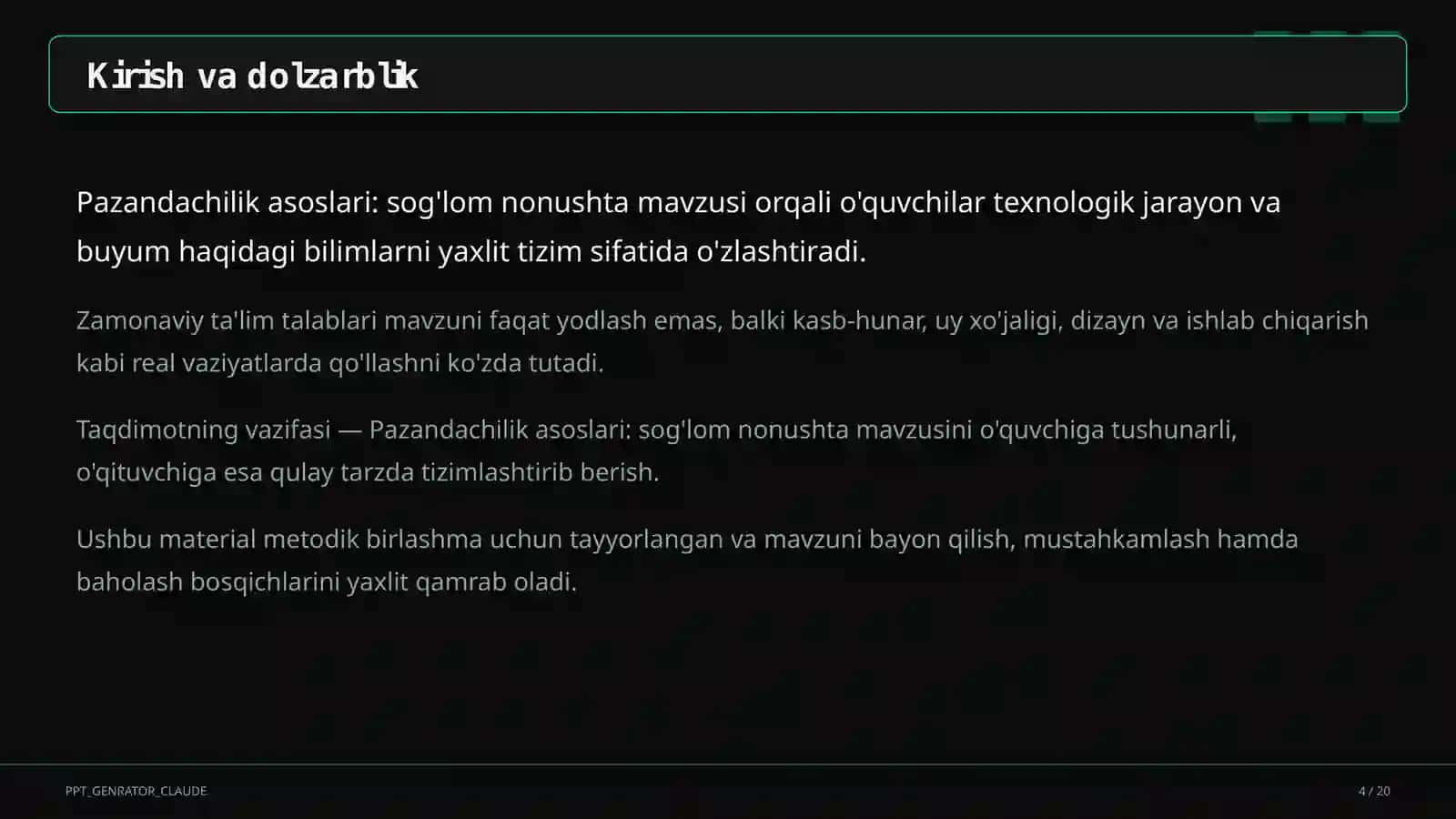 Pazandachilik asoslari: sog'lom nonushta (5-sinf) 4