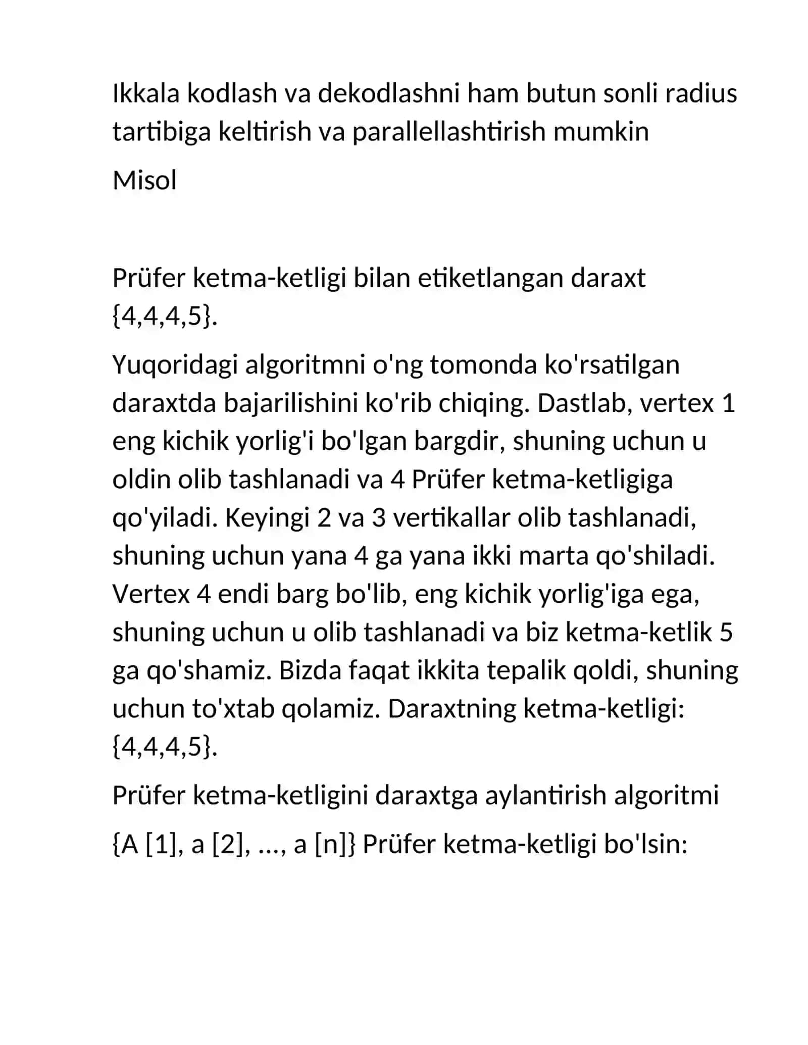 Daraxtlarni Prufer usulida kodlash 4