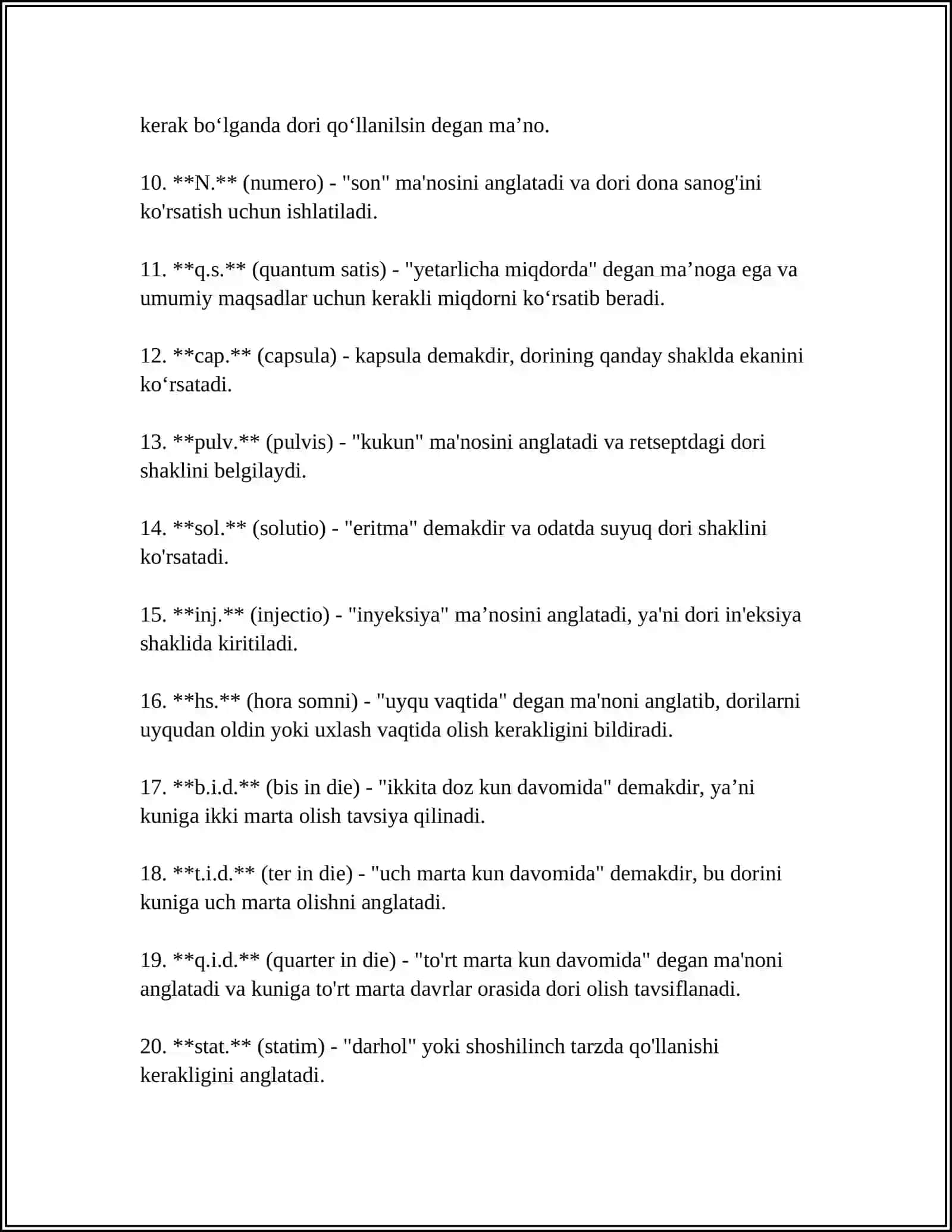 RETSEPTURADA QOʻLLANILADIGAN QISQARTMA SHAKLLARI 4