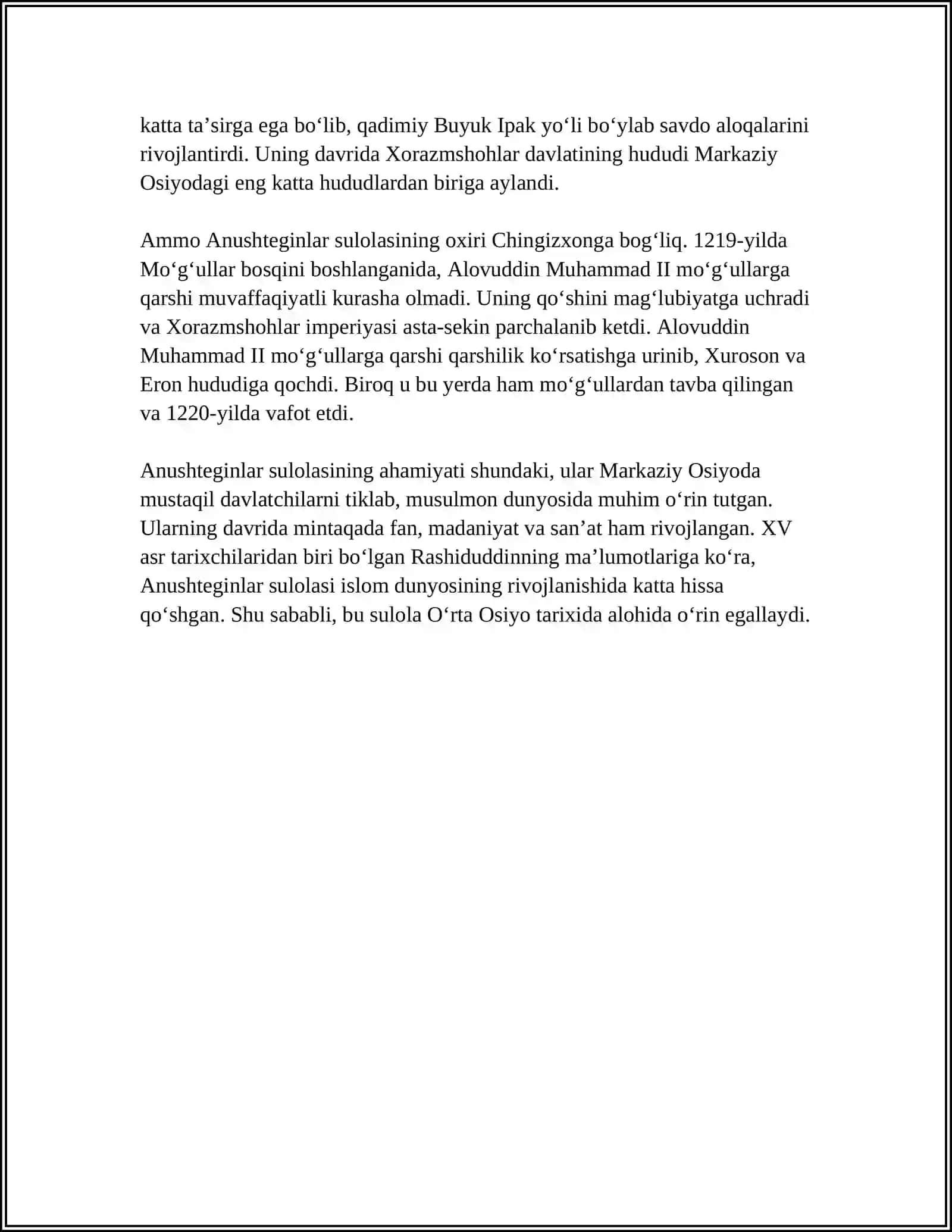 ANUSHTEGINIYLAR XORAZMSHOHLAR DAVLATINING TASHKIL TOPISHI 4