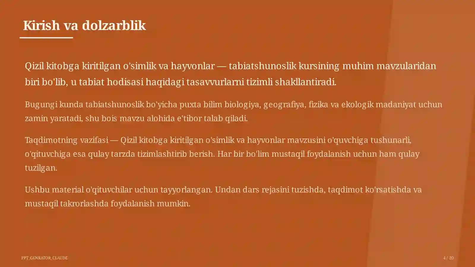 Qizil kitobga kiritilgan o'simlik va hayvonlar (4-sinf) 4