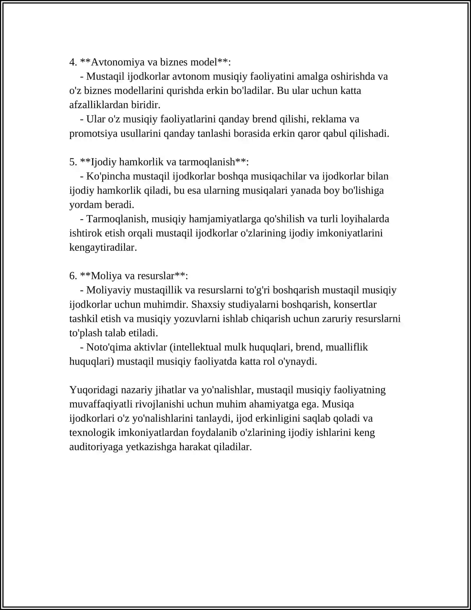 BOLALARNING MUSTAQIL MUSIQIY FAOLIYATI MAZMUNI VA UNGA RAHBARLIK QILISH 4