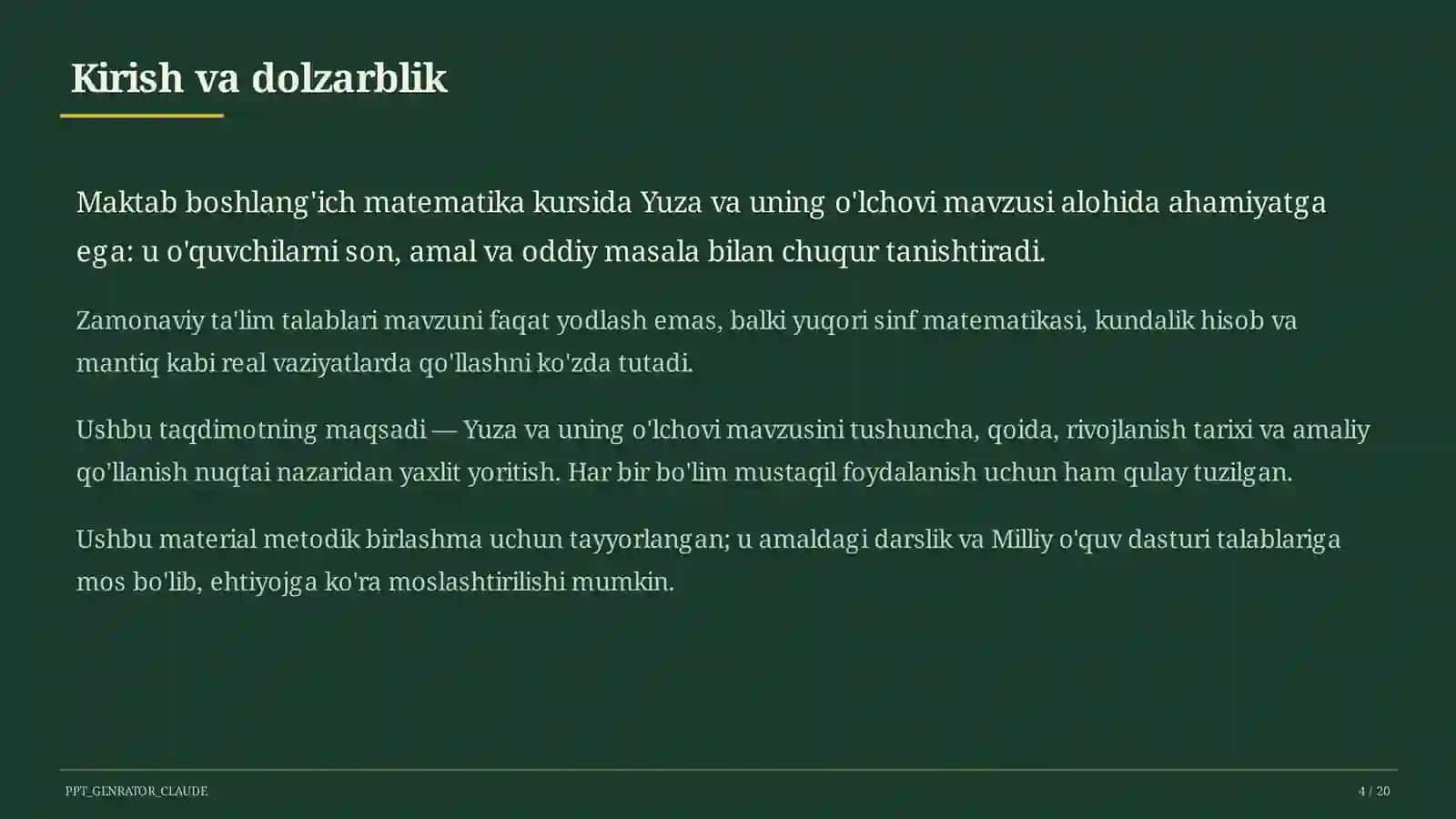 Yuza va uning o'lchovi (3-sinf) 4