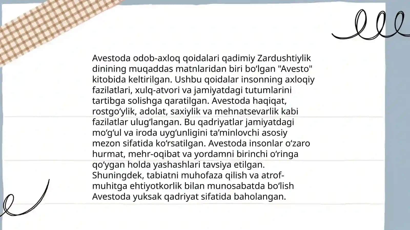 "Avesto" tarbiyaviy g'oyalar 4