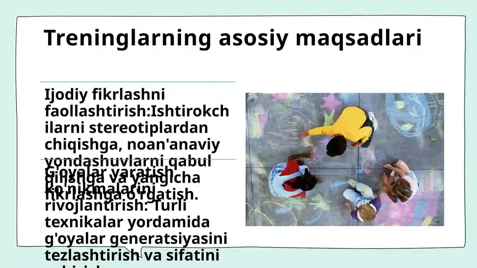 Ijodiy qobiliyatlarni òstirishga yònaltirilgan treninglar 4