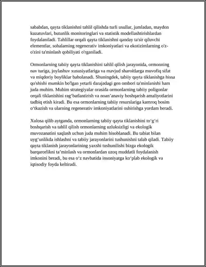 Ormonning tabiiy qayta tiklanishini va uni tahlil qilish 4