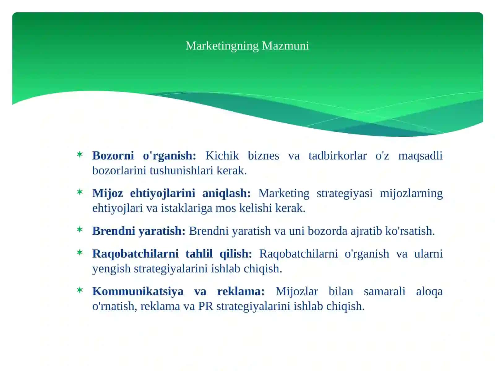Kichik Biznes va Tadbirkorlikda Marketingning Mazmuni va Asosiy Tamoyillari 4