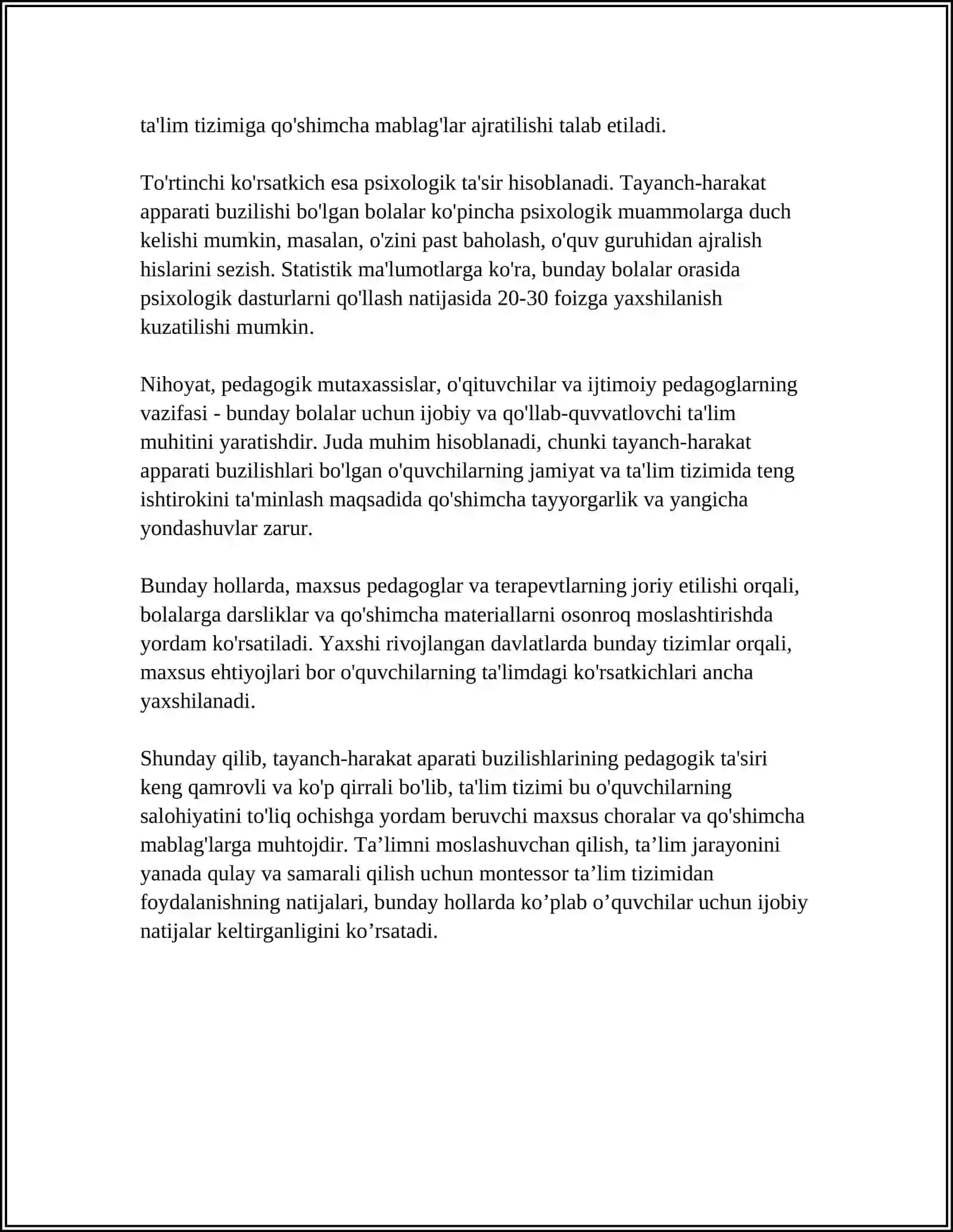 REFERAT - TAYANCH HARAKAT APARATI BUZILGAN BOLALARNI PEDAGOGIK-PSIXOLOGIK ÒRGANISH 4