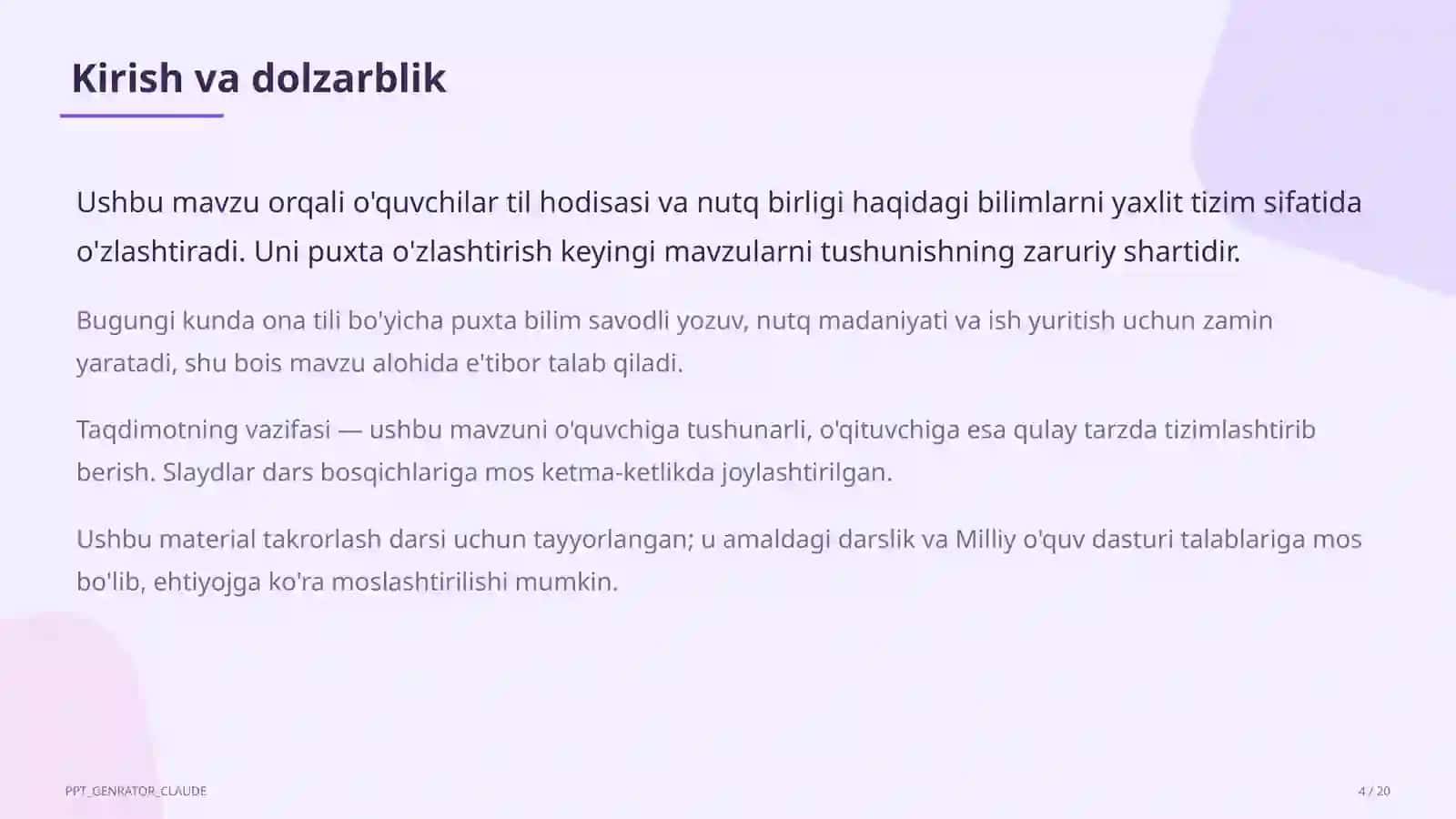 Ona tili (5–11) takrorlash darsi 4