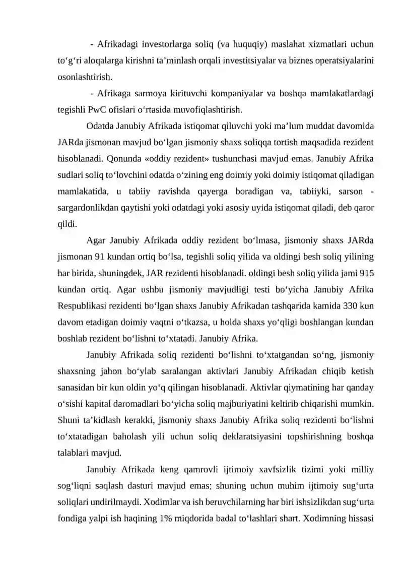 JANUBIY AFRIKA RESPUBLIKAIDA SOLIQ NAZORATINI AMALGA OSHIRISH TARTIBI 4