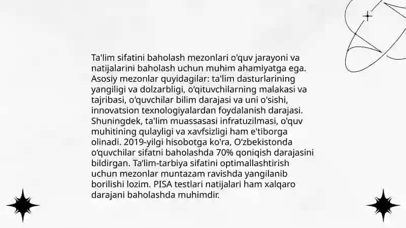 Dunyo ta'limida xalqaro reytinglar.Statistika ma'lumotlar.O'qish savodxonligida baholanadigan asosiy kompetensiyalar 4
