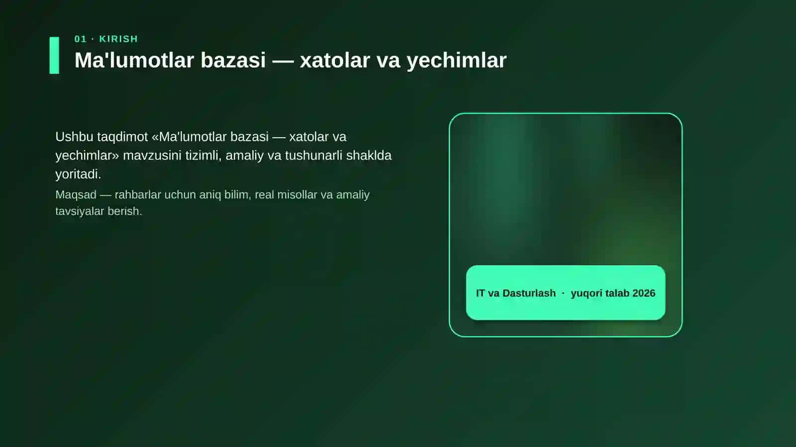 Ma'lumotlar bazasi — xatolar va yechimlar 4