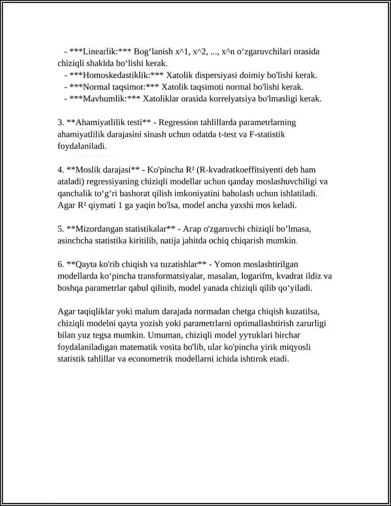 KLASSIK CHIZIQLI REGRESSIYA MODELINING ASOSIY FARAZLARI 4