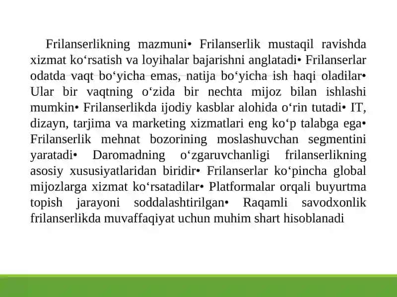 "Raqamli bandlik statistikasi: frilanserlik va onlayn mehnat bozori tahlili" 4