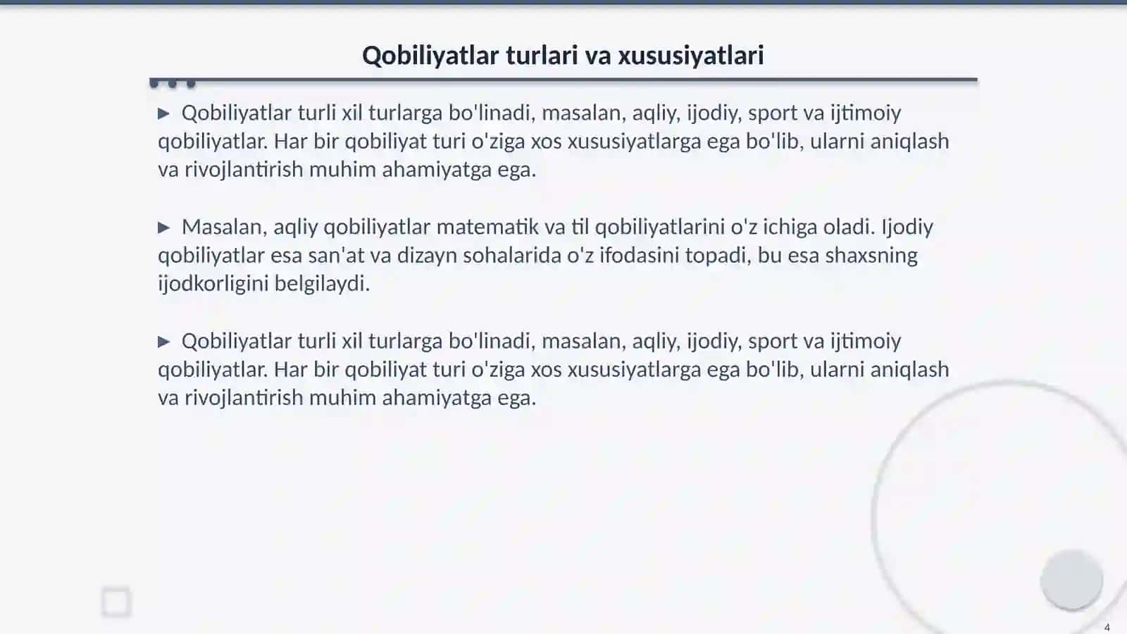 Qobiliyatlar psixodiagnostikasi 4