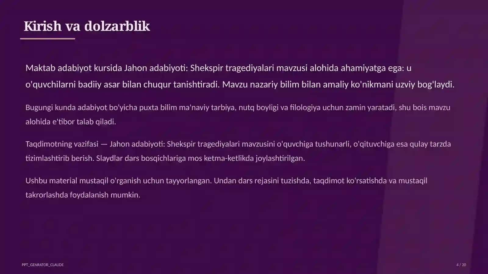 Jahon adabiyoti: Shekspir tragediyalari (10-sinf) 4