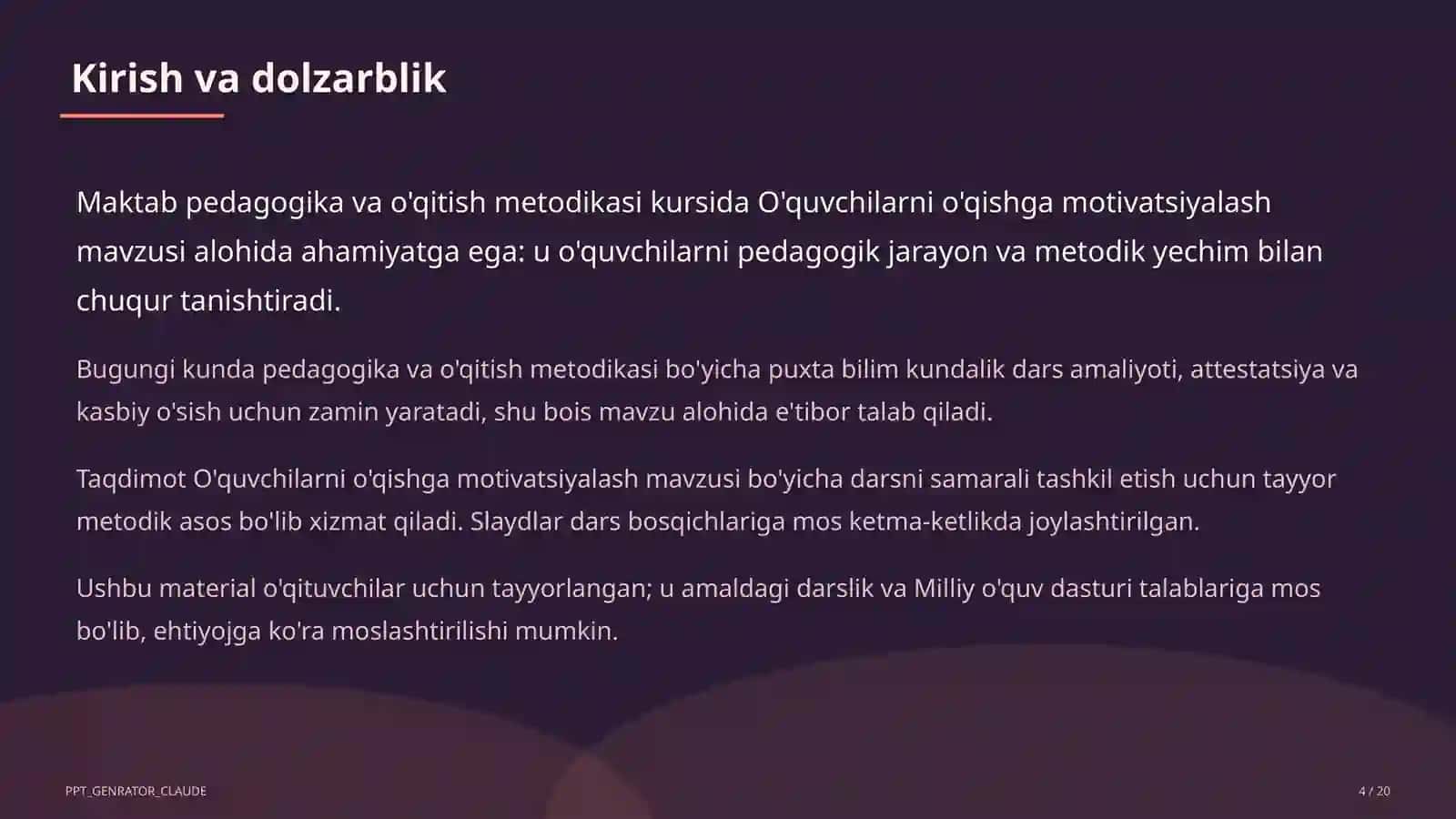 O'qituvchilar uchun: pedagogika va o'qitish metodikasi 4