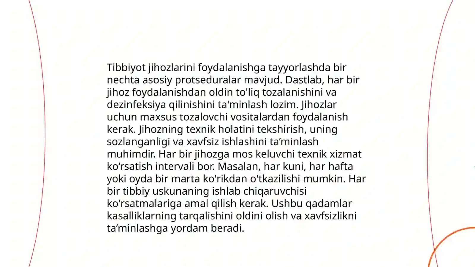 Tibbiyot diyaginostikasi texnikasi va uskunalarini o'rnatish va foydalanishga topshirish 4