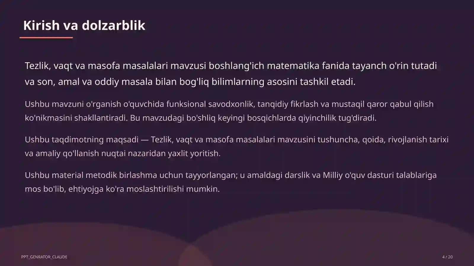 Tezlik, vaqt va masofa masalalari (4-sinf) 4