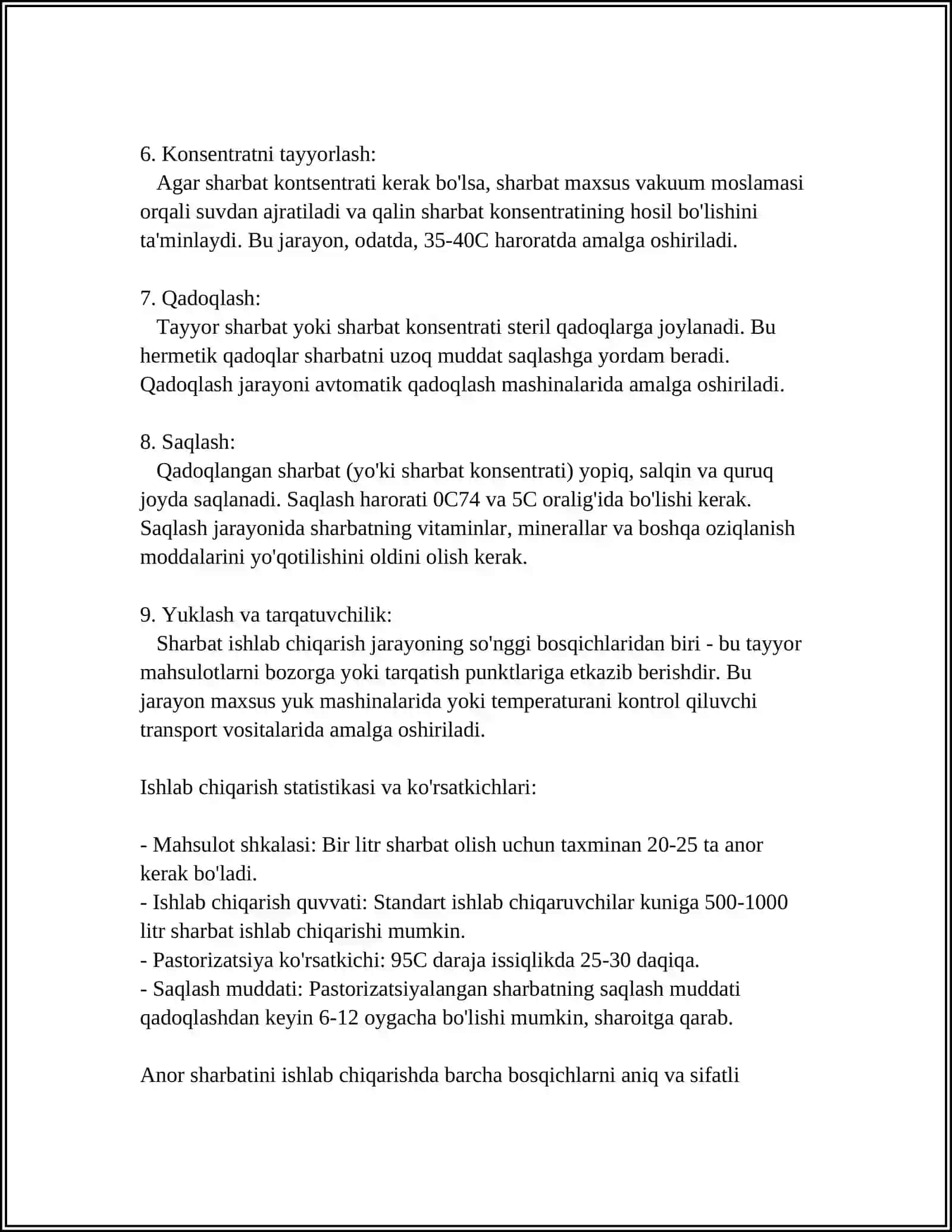 ANOR SHARBATI ISHLAB CHIQARISH TEXNOLOGIYASI 4