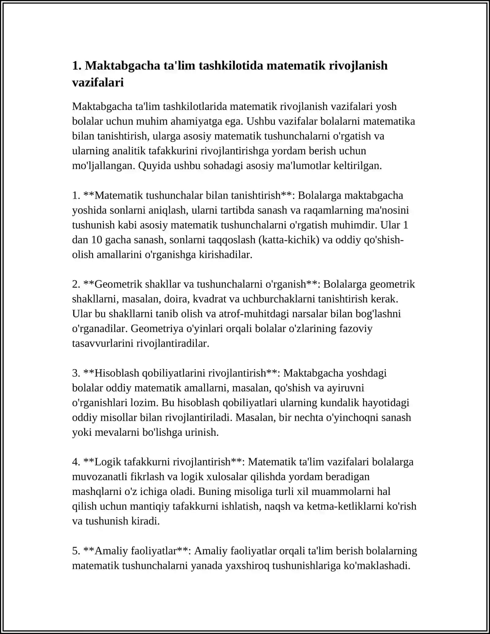 BOLALARNI MATEMATIK RIVOJLANTIRISH VAZIFALARINI AMALGA OSHIRISH 4