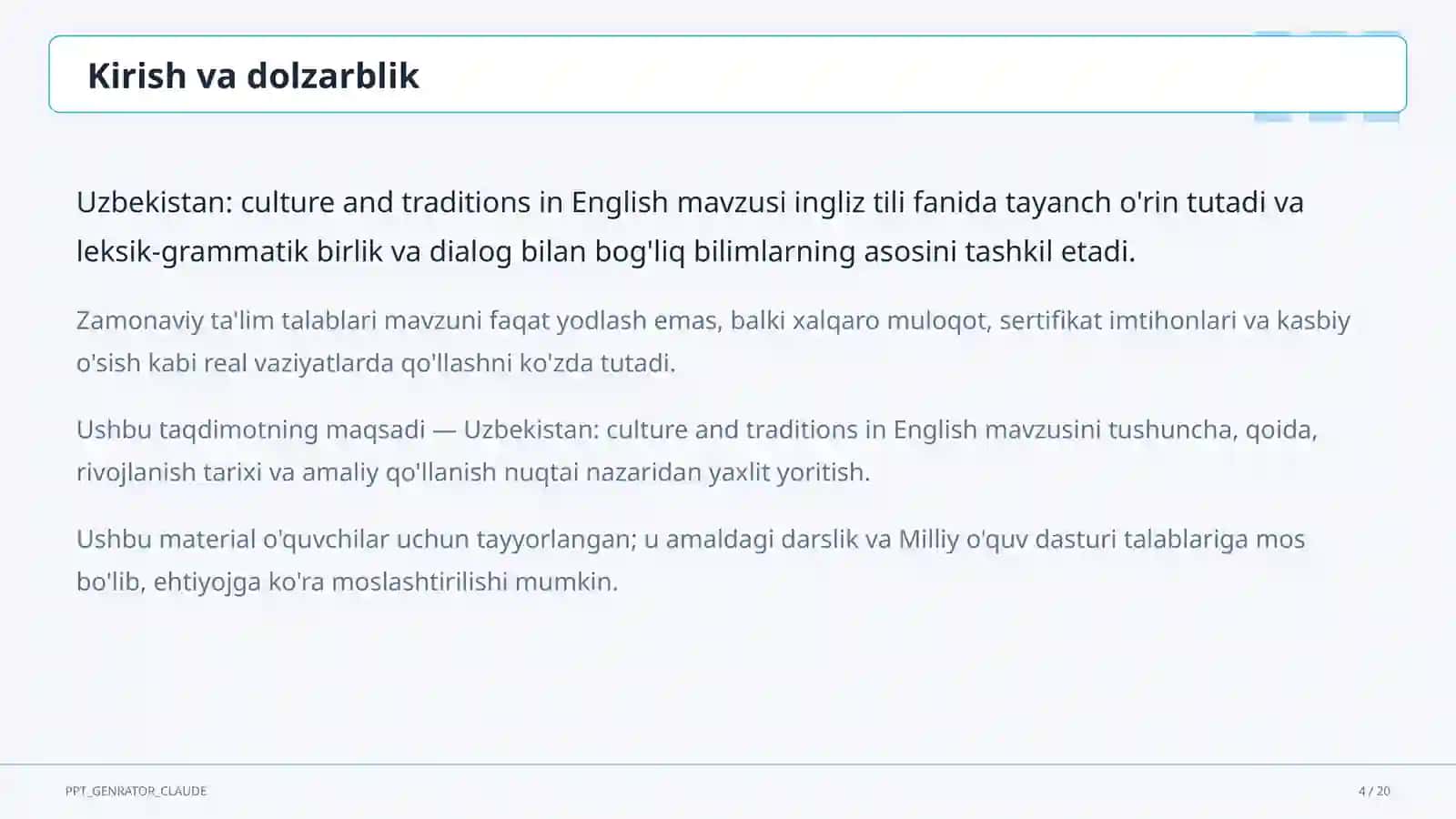 Uzbekistan: culture and traditions in English (8-sinf) 4