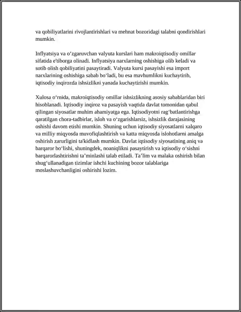 ISHSIZLIKNING KELIB CHIGISH SABABLARI VA NAMOYON BO' LISH SHAKILARI 4