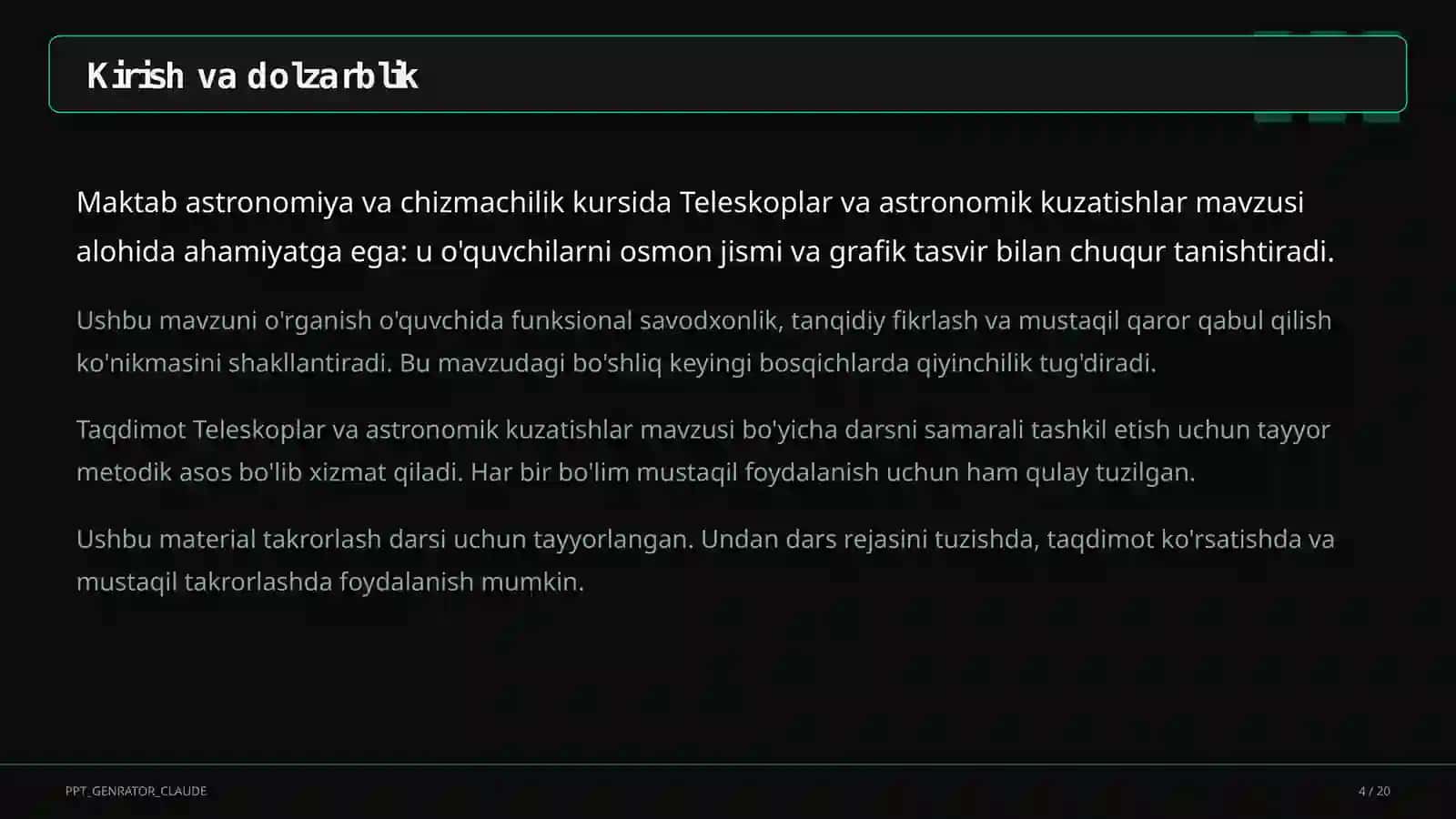 Teleskoplar va astronomik kuzatishlar (10-sinf) 4
