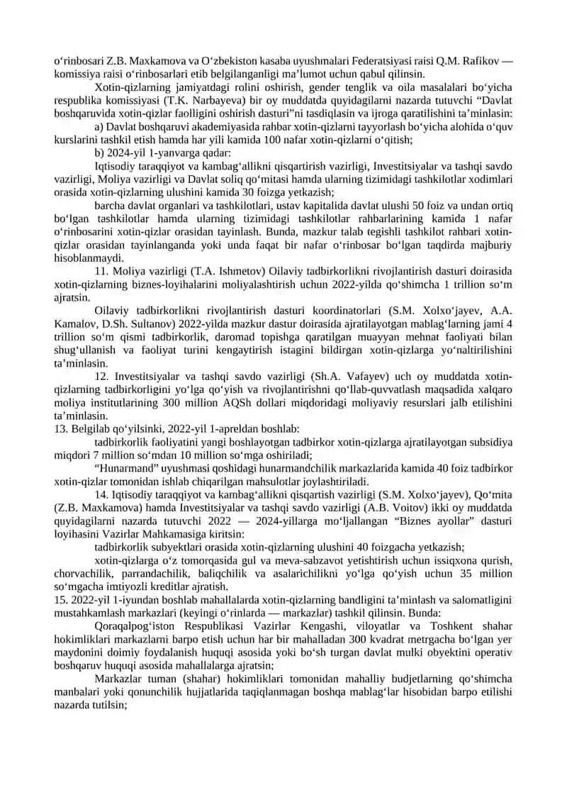 OILA VA XOTIN-QIZLARNI TIZIMLI QO‘LLAB-QUVVATLASHGA DOIR ISHLARNI YANADA JADALLASHTIRISH CHORA-TADBIRLARI TO‘G‘RISIDA 4