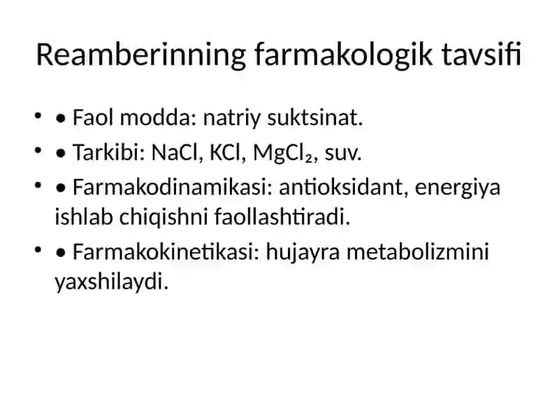 Alkogol intoksikatsiyasida infuzion detoksikatsiya algoritmi (Reamberin asosida) 4