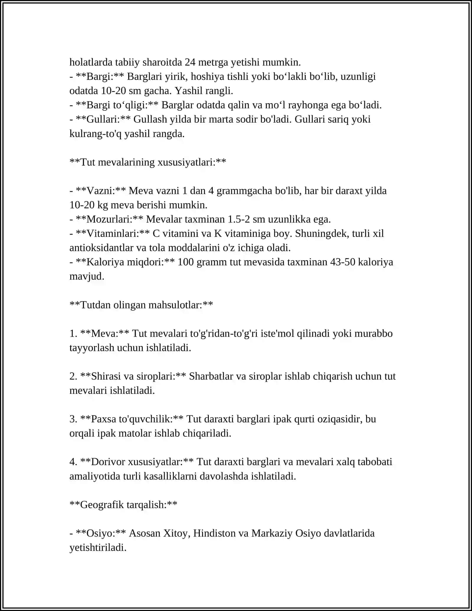 TUT DARAXTI SISTEMATIKASI, GEOGRAFIK TARQALISHI VA ORGANLARNING TUZULISHI 4