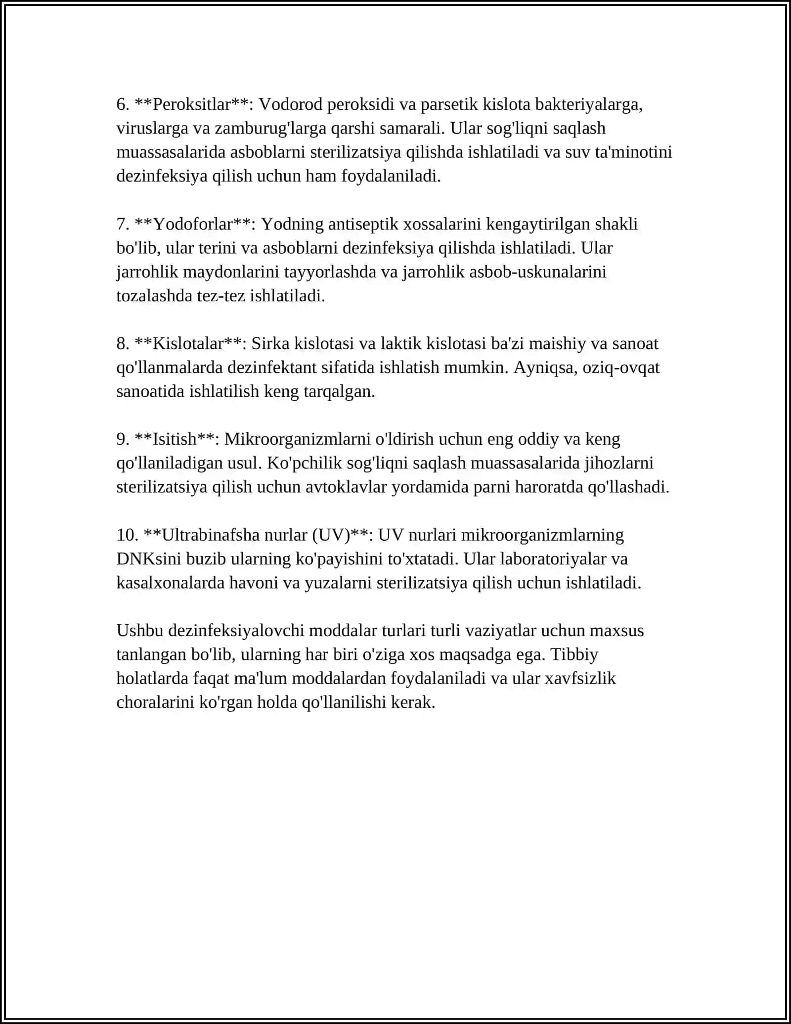 DEZINFEKSIYALOVCHI MODDALAR VA ULARDAN FOIZLI ERITMA TAYYORLASH 4