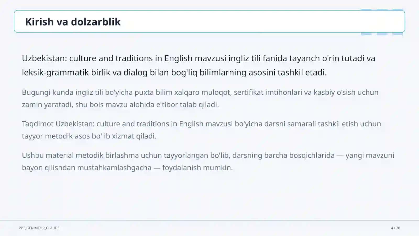 Uzbekistan: culture and traditions in English (8-sinf) 4