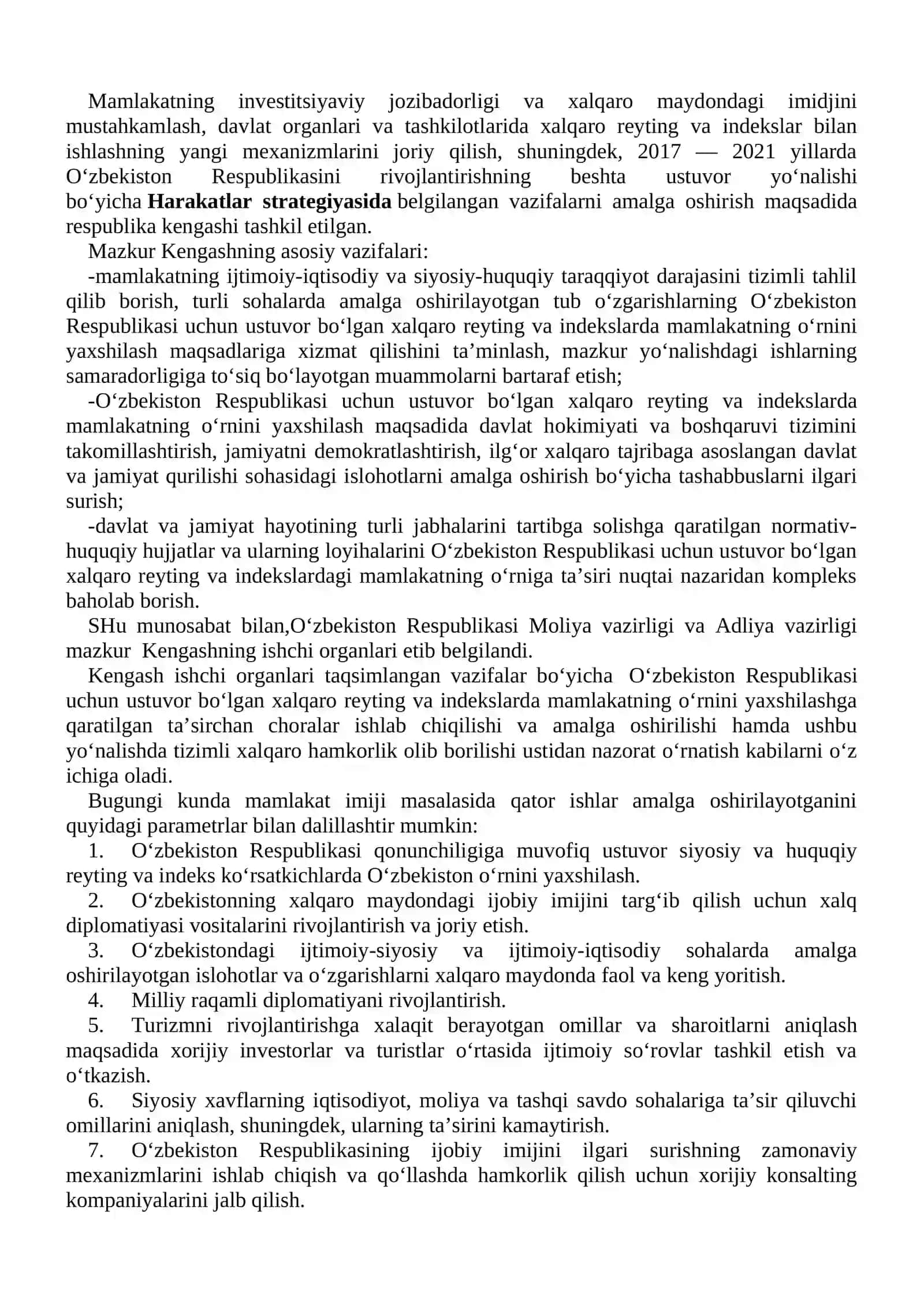 O‘zbekiston Respublikasining xalqaro reyting va indekslardagi o’rni va nufuzi 4