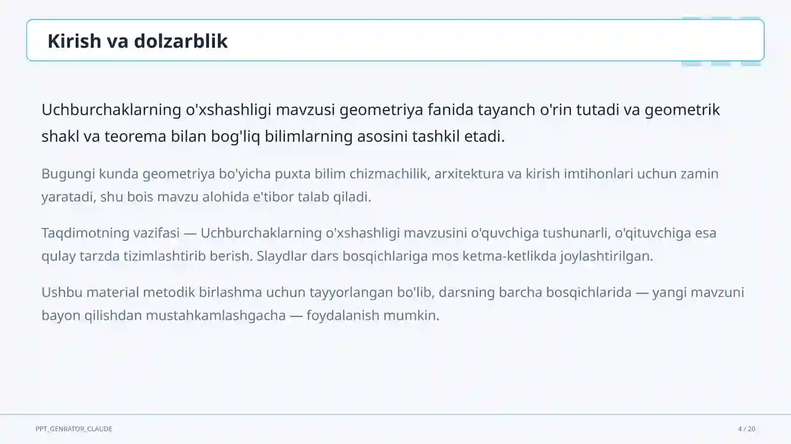 Uchburchaklarning o'xshashligi (8-sinf) 4