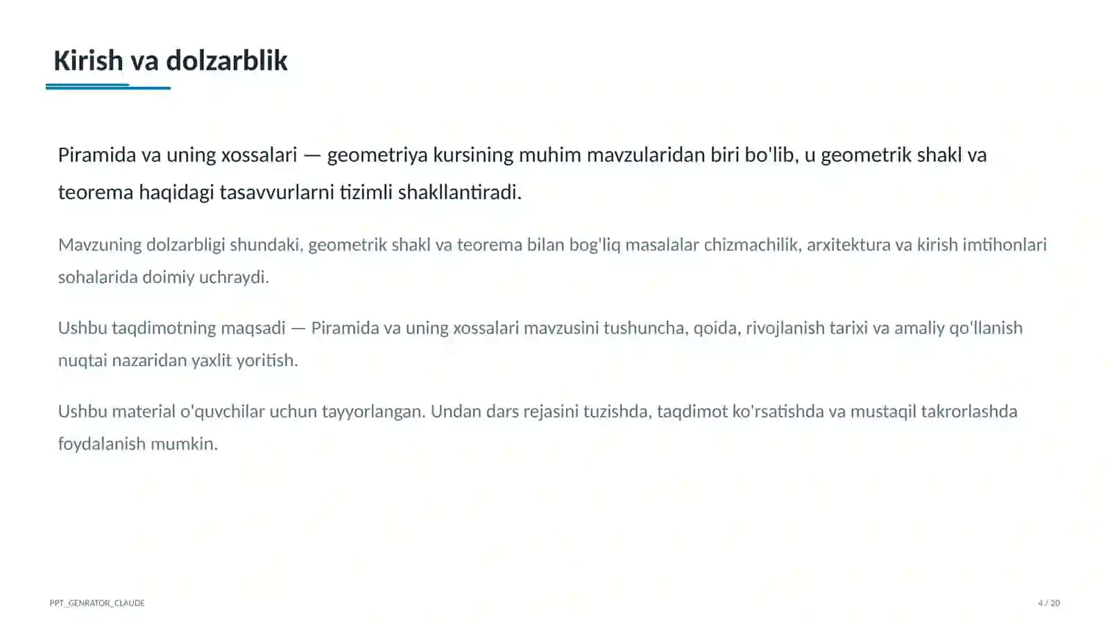 Piramida va uning xossalari (10-sinf) 4