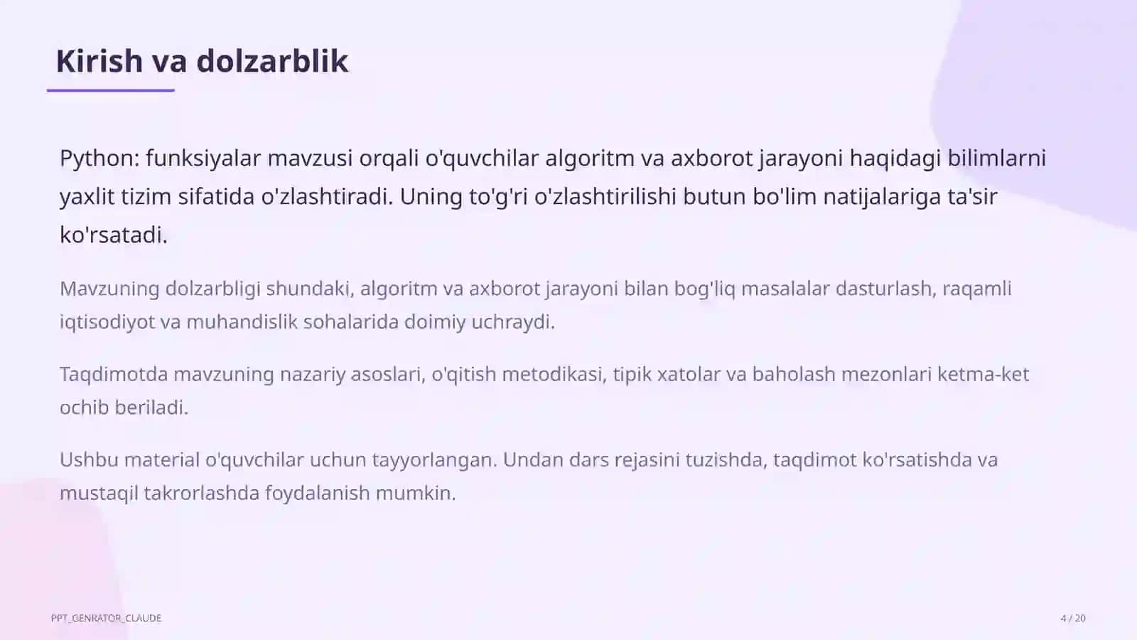 Python: funksiyalar (9-sinf) 4