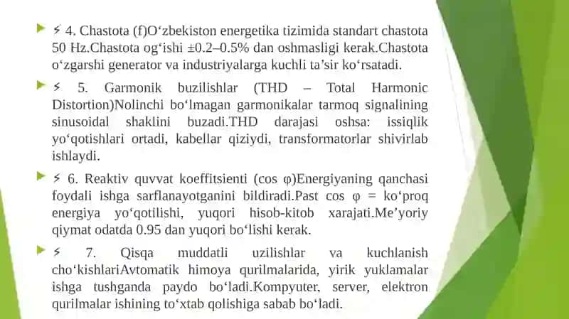 Elektrenergiyasi sifatining iqtisodiy ta’sirini hisoblash 4