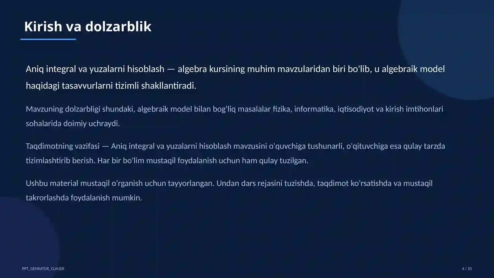 Aniq integral va yuzalarni hisoblash (11-sinf) 4