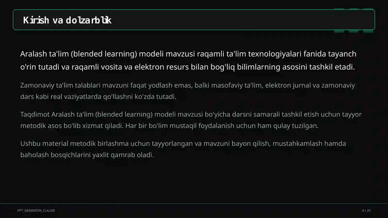 Aralash ta'lim (blended learning) modeli 4