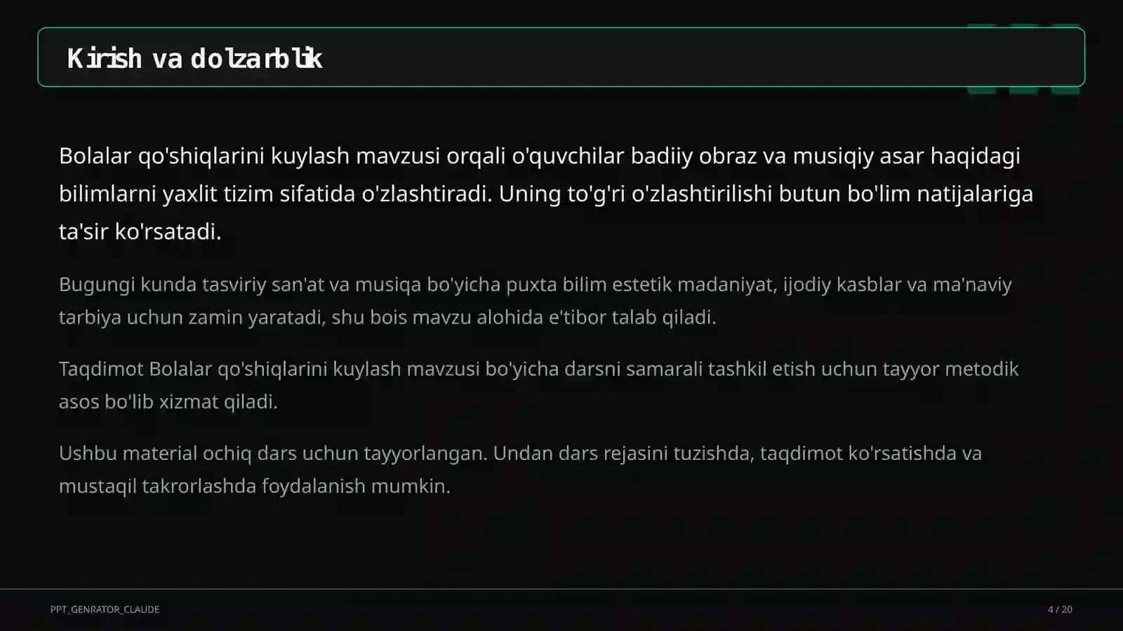 Bolalar qo'shiqlarini kuylash (1-sinf) 4
