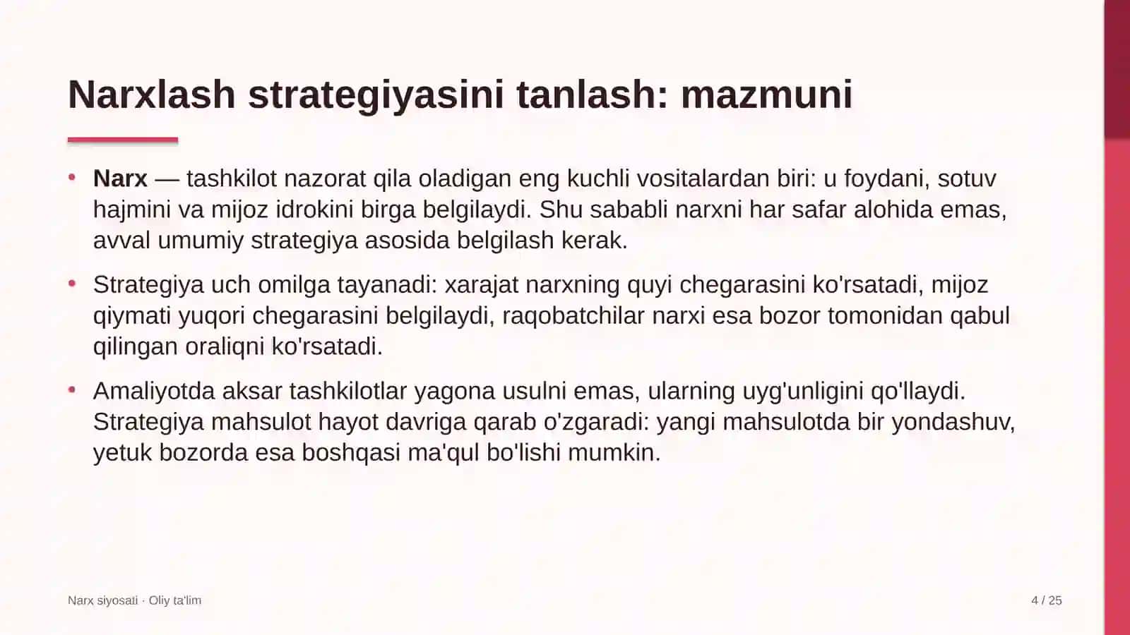 Konsalting kompaniyalarida narxlash strategiyasini tanlash 4