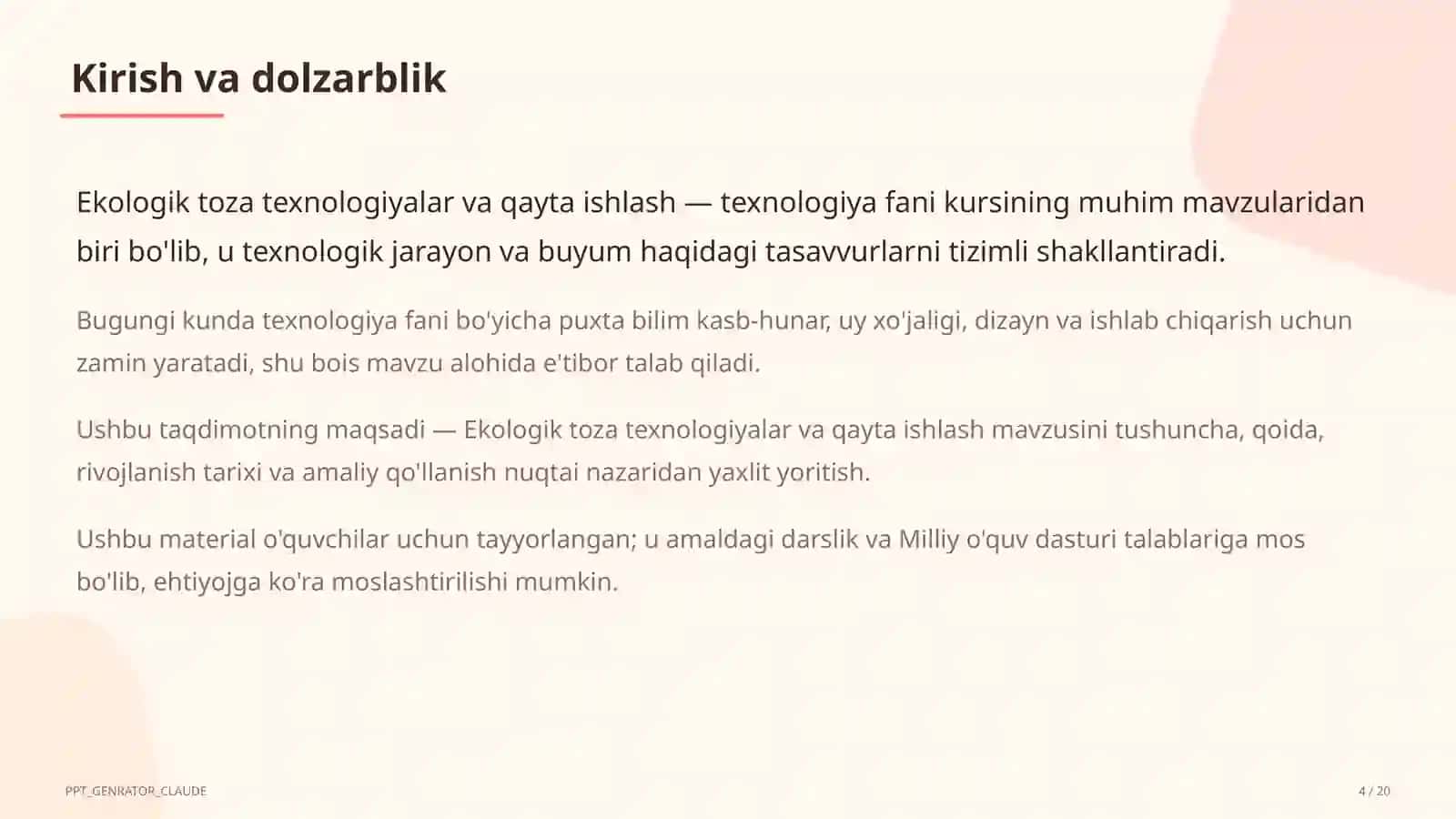 Ekologik toza texnologiyalar va qayta ishlash (11-sinf) 4