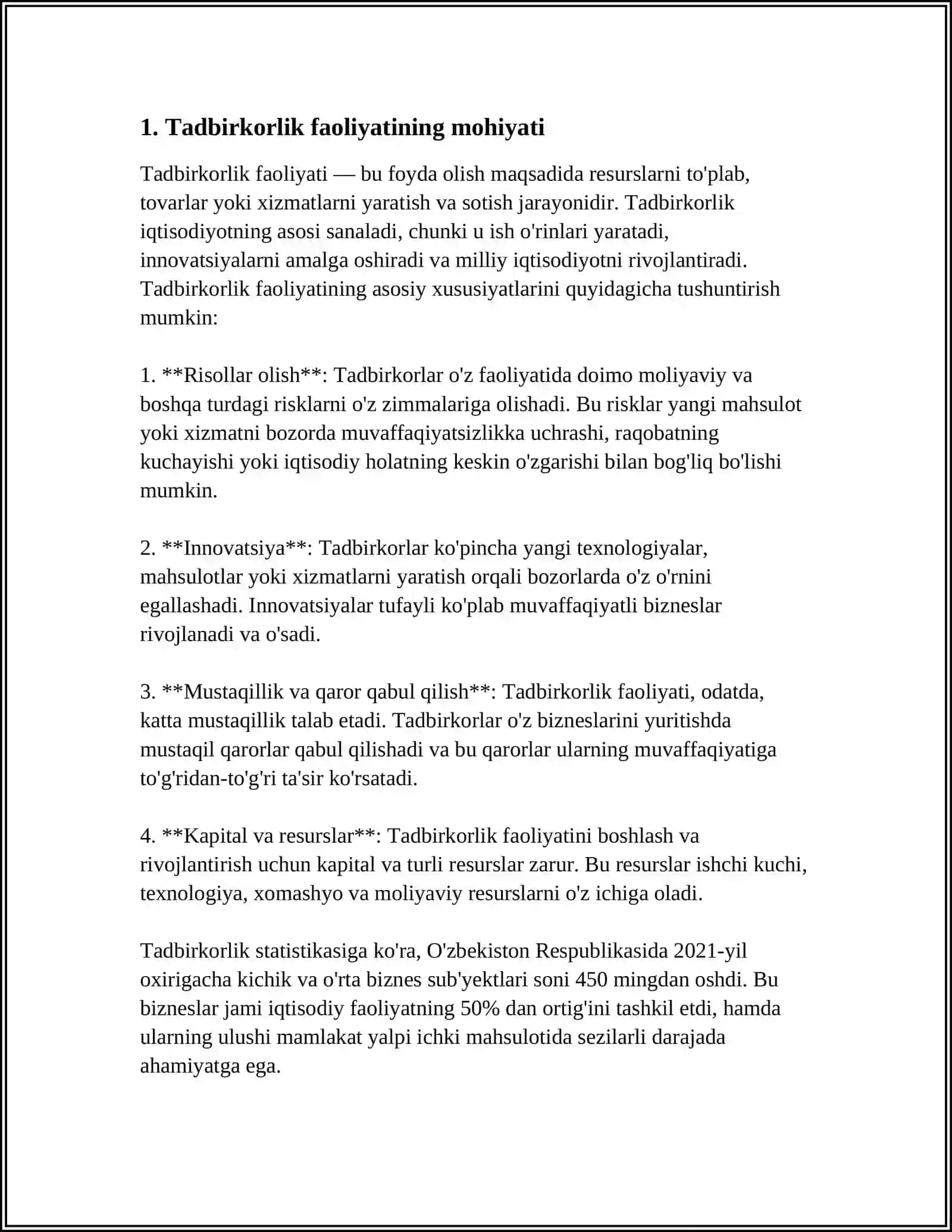 Tadbirkorlik Faoliyati va Tadbirkorlik Kapitali 4