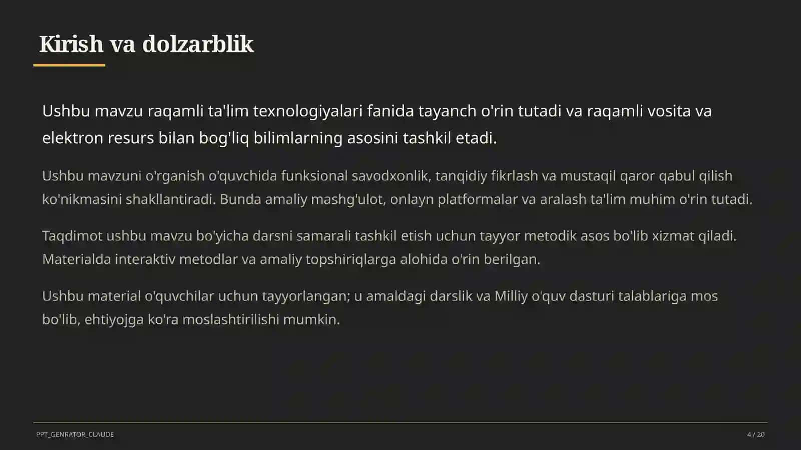 Dars rejasi 4